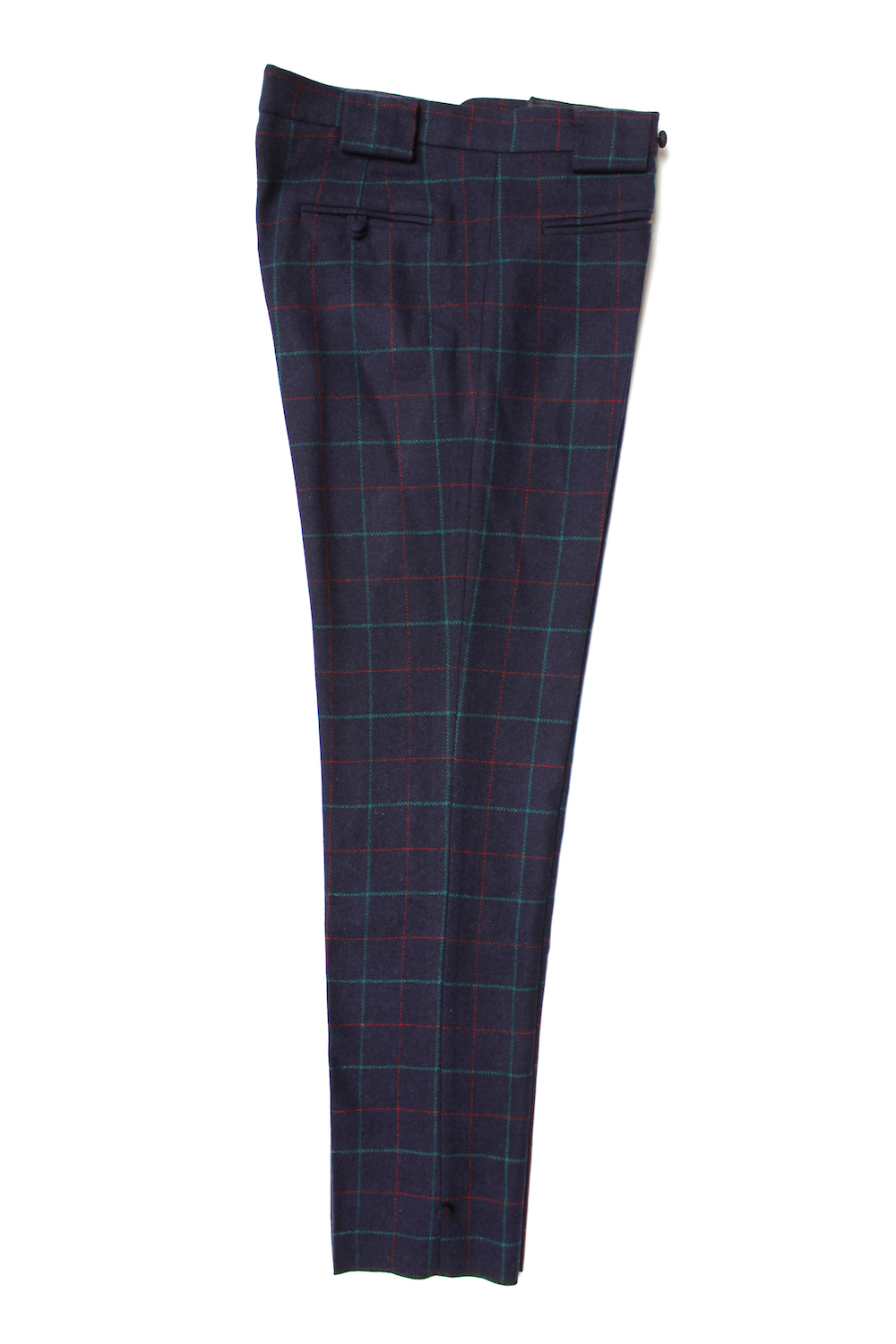 blue green check trousers