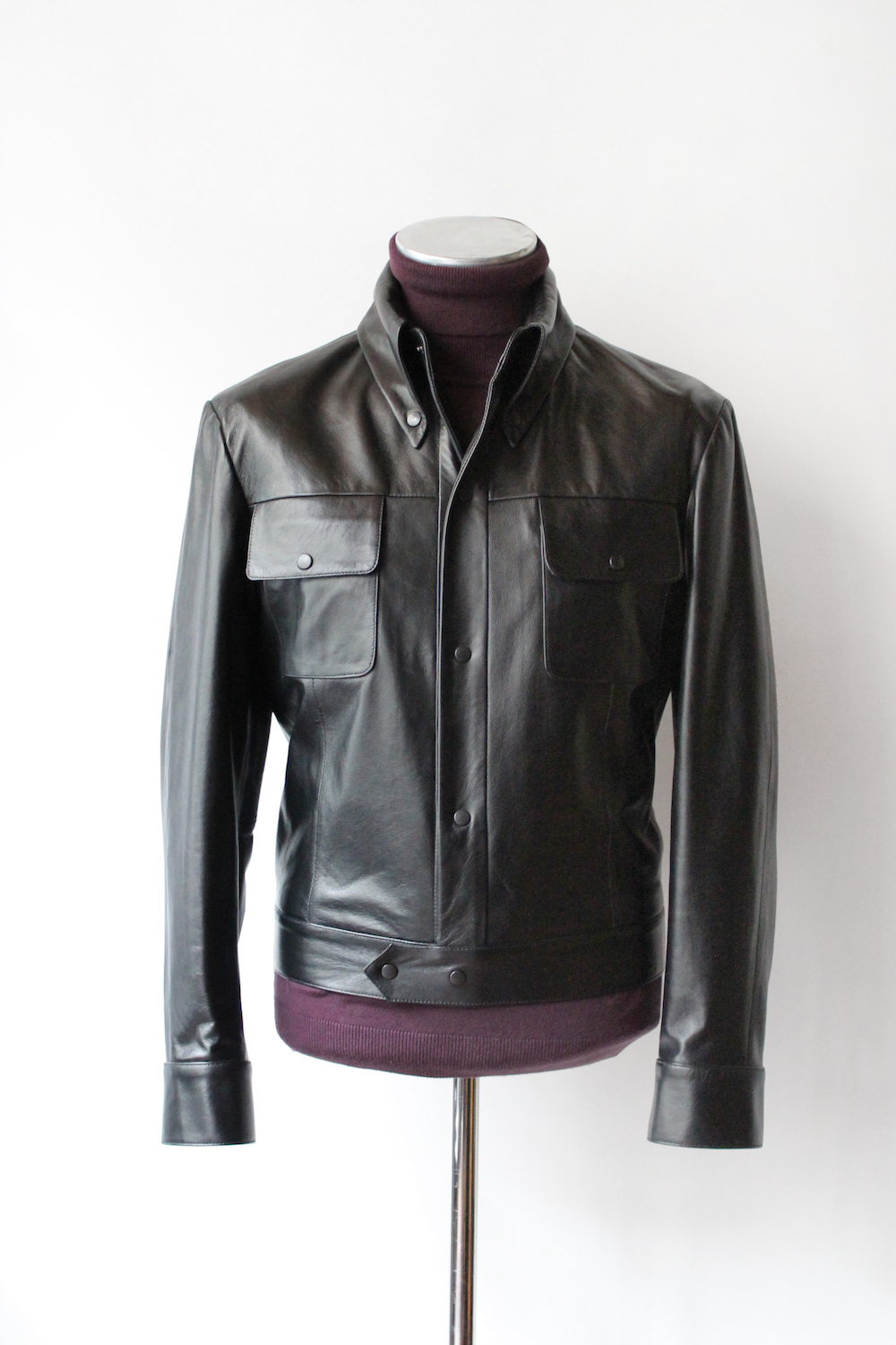 Nappa leather ebony black popper jacket Mendoza Menswear