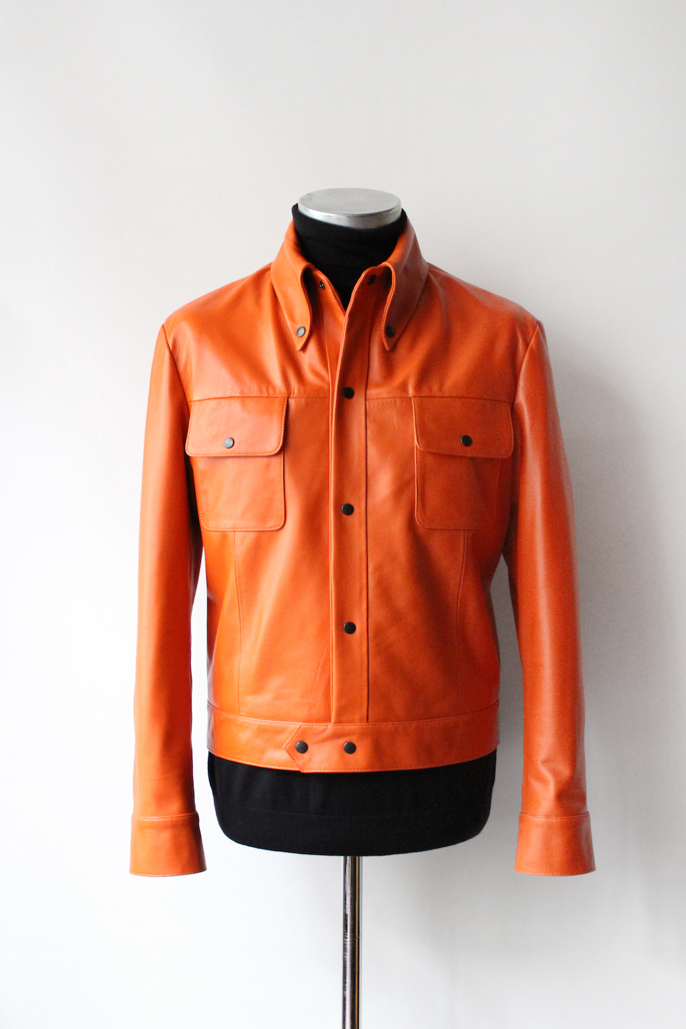 Nappa leather tangerine orange popper jacket Mendoza Menswear