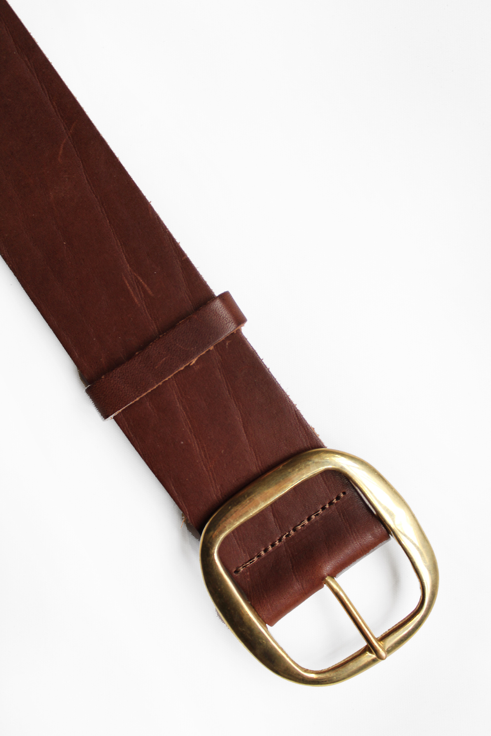 Brown leather belt w/ gold oval buckle Mendoza Menswear