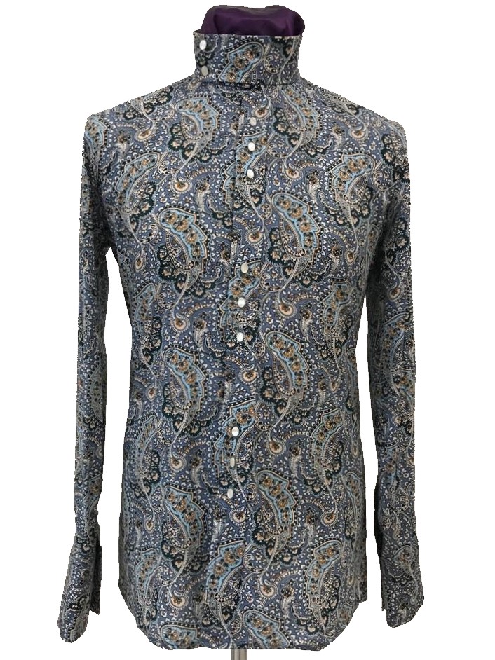 Blue paisley Nehru collar shirt Mendoza Menswear